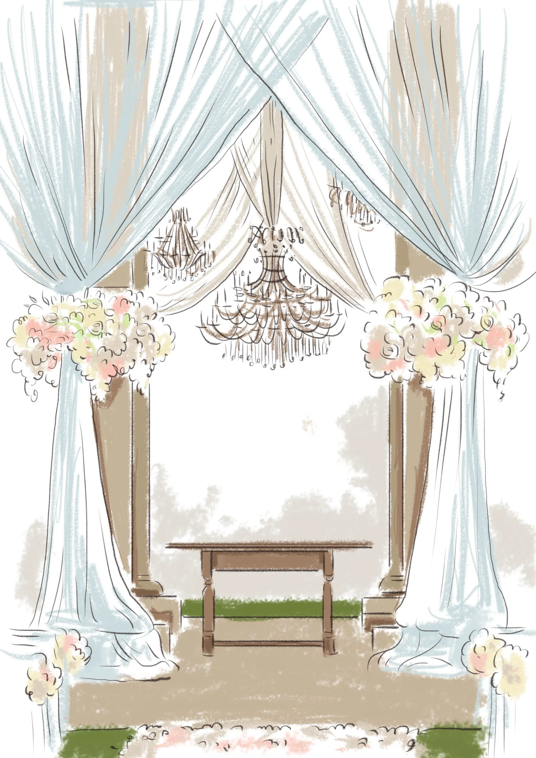Wedding,Decor,Of,Altar.,Sketch,In,Beige,Tones